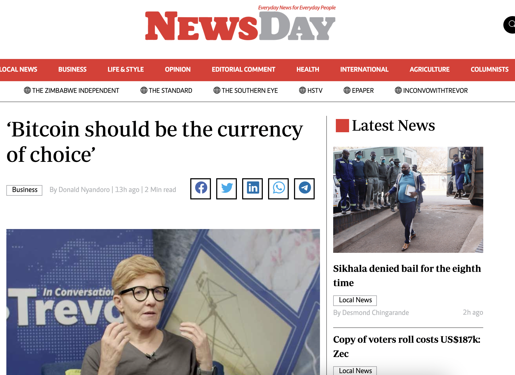 Message to Zimbabweans: "Bitcoin should be the currency of choice"